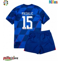 Camiseta Croacia Mario Pasalic #15 Visitante Equipación para niños Eurocopa 2024 manga corta (+ pantalones cortos)